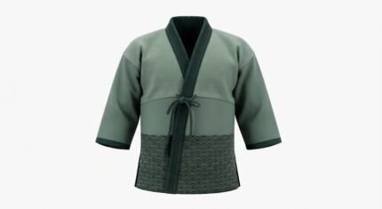 Custom Sage Green Kendo Martial Arts Jacket with V-Neck Wrap Design, Patterned Panels & Reinforced Trim