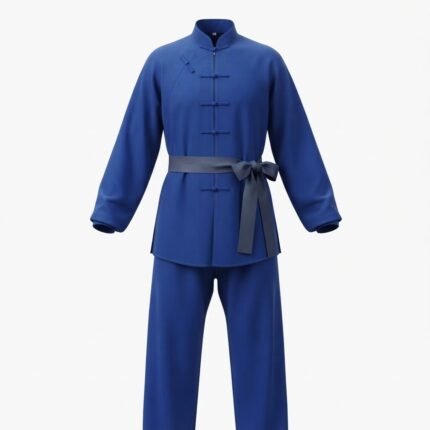 Custom Blue Tai Chi Martial Arts Uniform with Traditional Frog Closures & Belt – Training Set