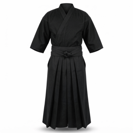 Custom Black Iaido Martial Arts Training Uniform with Pleated Hakama-Style Design