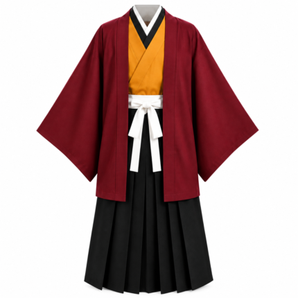 Maroon & Black Traditional Kendo Uniform with Layered Kimono Top