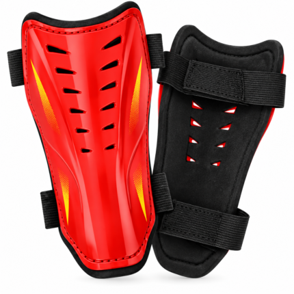 Red Ventilated Shin Guards with Dual Adjustable Straps