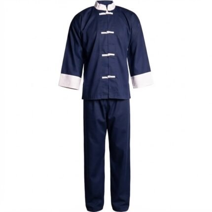 Navy Blue & White Kung Fu Uniform (Chinese Martial Arts Training Suit for Kung Fu, Tai Chi & Wushu)